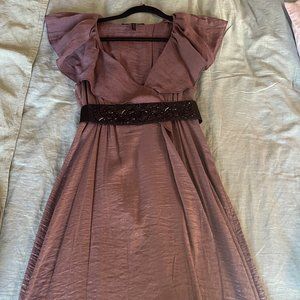 BCBG Maz Azria Silver/Grey Shiny Dress with Black Bead/Gem Belt - Size XS